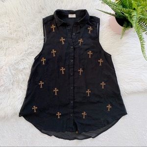 Tobi sheer black with gold crosses